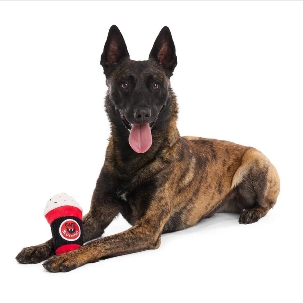 Bark afraid of the bark IV Drip Coffee shaped plush dog toy NWT